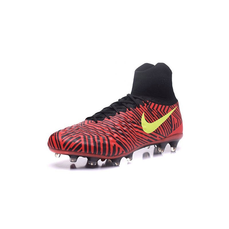 Nike Magista Obra II FG Chaussures de football Noir Rouge Jaune