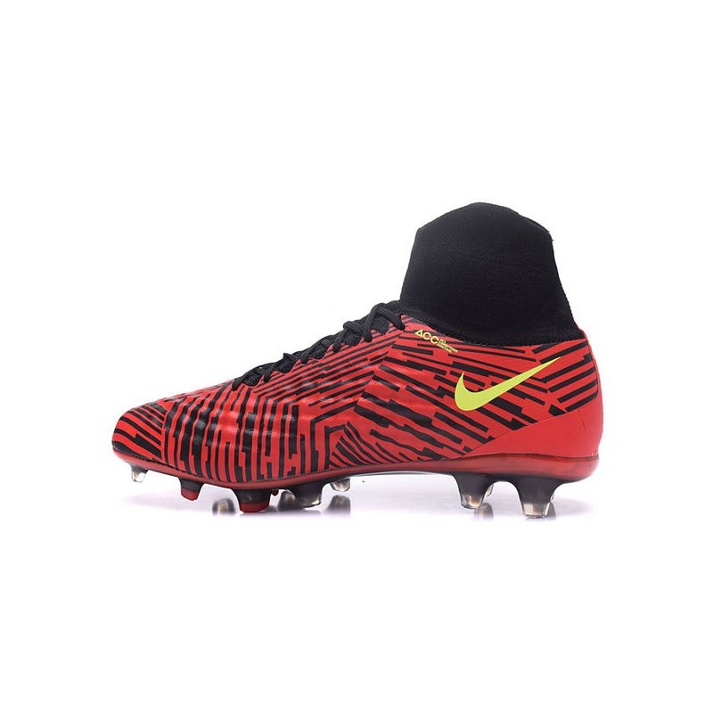 Nike Magista Obra II FG Chaussures de football Noir Rouge Jaune