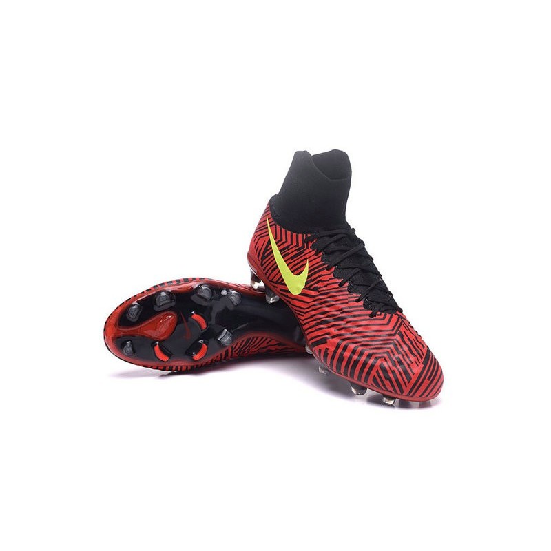 Nike Magista Obra II FG Chaussures de football Noir Rouge Jaune