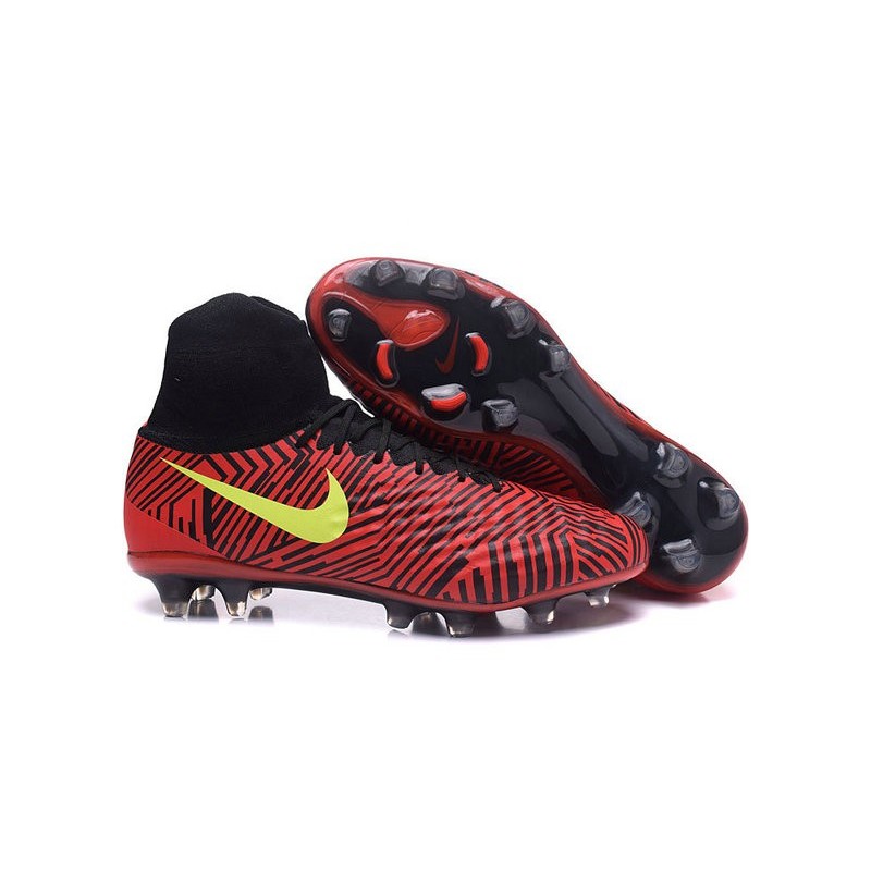 Nike Magista Obra II FG Chaussures de football Noir Rouge Jaune