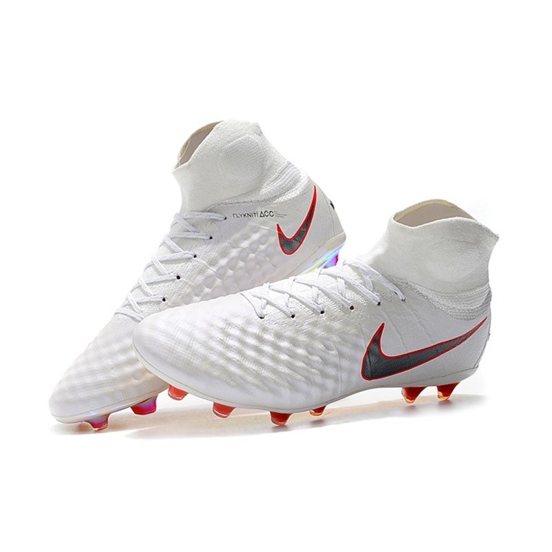 Nouvelles Nike Magista Obra 2 FG Crampons de Football Blanc Gris Métallique Carmin
