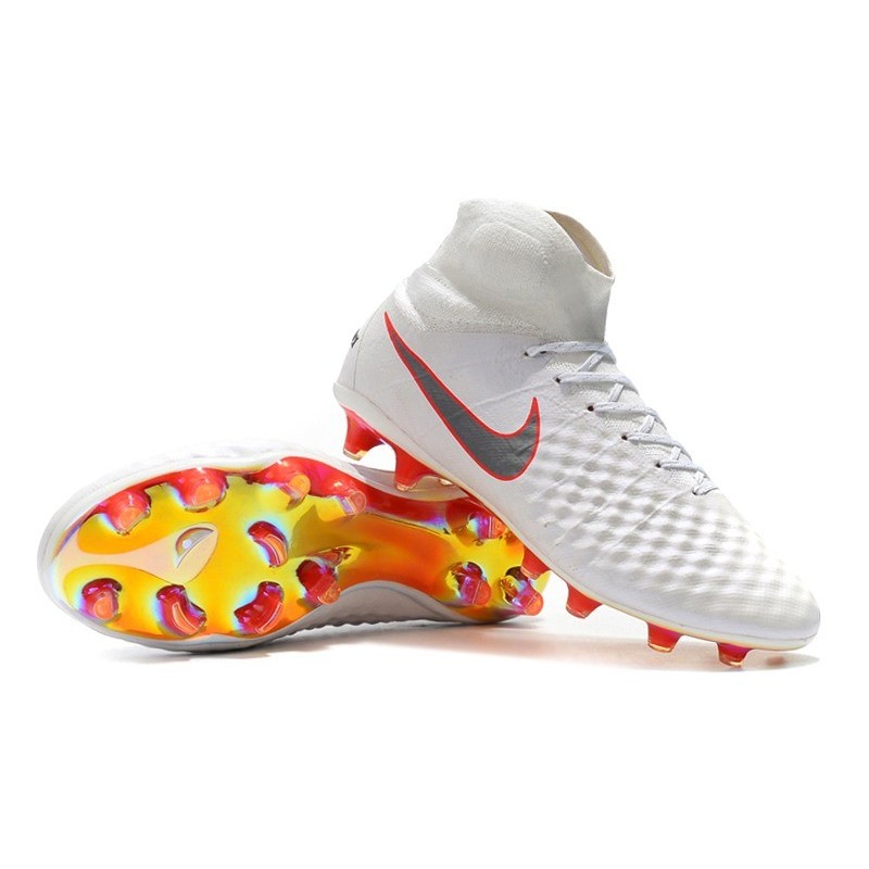 Nouvelles Nike Magista Obra 2 FG Crampons de Football Blanc Gris Métallique Carmin