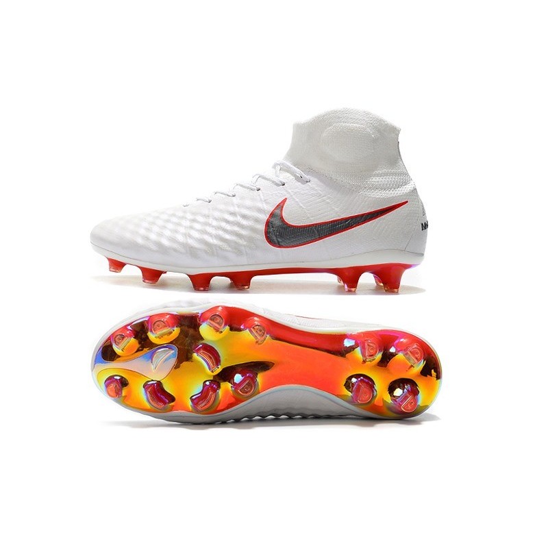 Nouvelles Nike Magista Obra 2 FG Crampons de Football Blanc Gris Métallique Carmin
