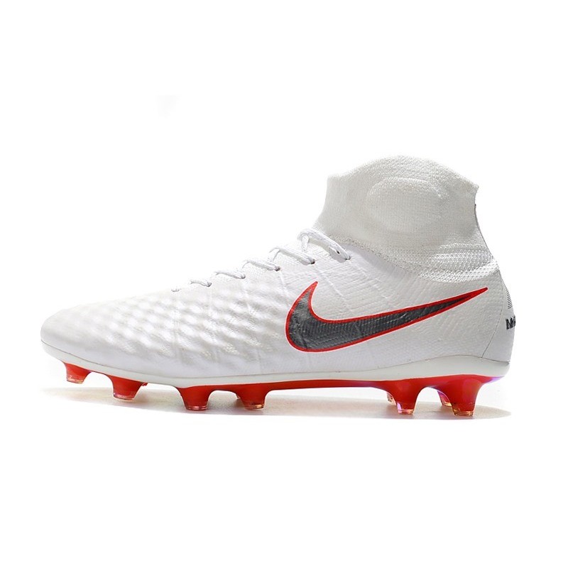 Nouvelles Nike Magista Obra 2 FG Crampons de Football Blanc Gris Métallique Carmin