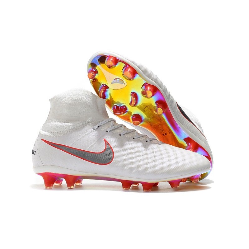 Nouvelles Nike Magista Obra 2 FG Crampons de Football Blanc Gris Métallique Carmin