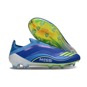 Crampon Adidas F50 Elite Sans Lacets FG Equipe Bleu Royal Jaune Solaire Bleu Semi Eclatant