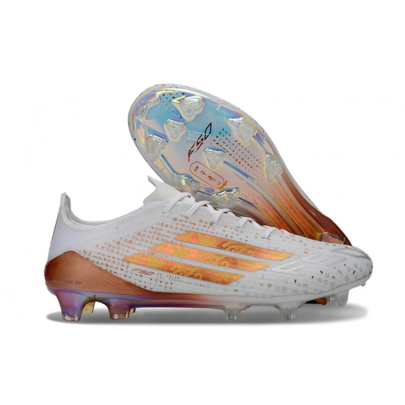 Chaussure Adidas F50 Elite FG Blanc Or