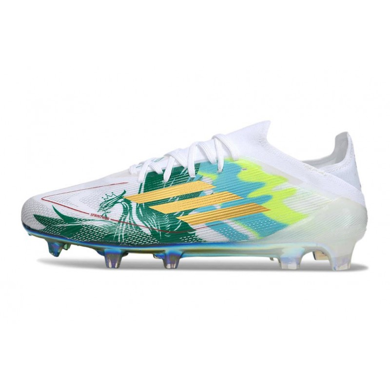 Chaussure Adidas F50 Elite FG Blanc Vert Or