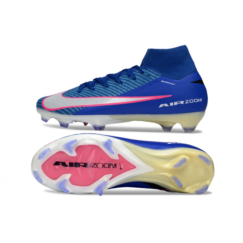 Chaussure Nike Air Zoom Mercurial Superfly 10 Elite FG Bleu Blanc Rosa – Image 3