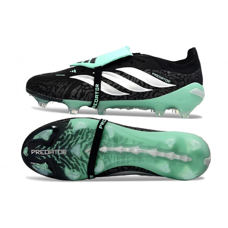 Chaussures de foot adidas Predator 26 Elite Foldover Tongue FG Noir Blanc Vert – Image 2