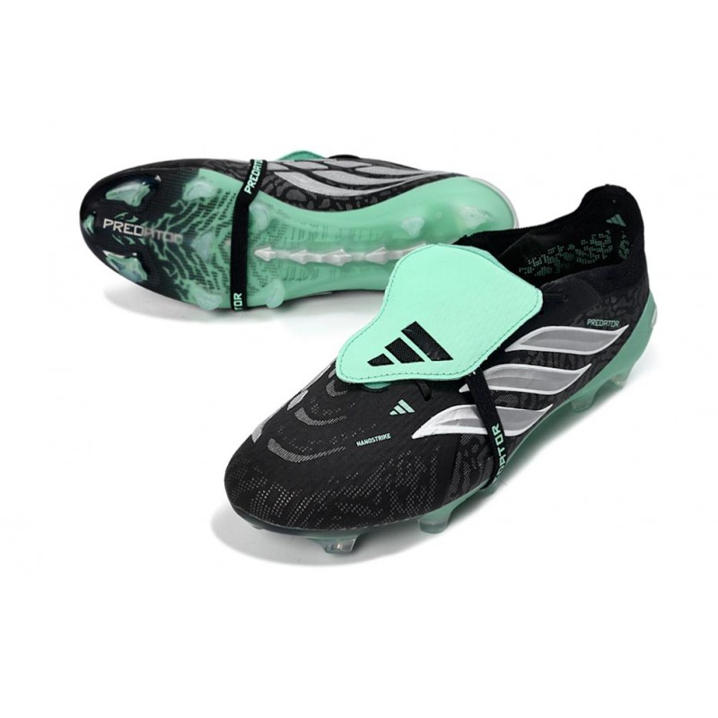 Chaussures de foot adidas Predator 26 Elite Foldover Tongue FG Noir Blanc Vert – Image 5