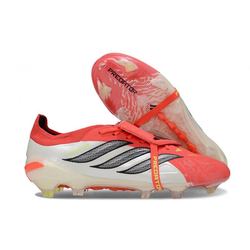 Chaussures de foot adidas Predator 26 Elite Foldover Tongue FG Rouge Lucide Noir Blanc Ftwr – Image 3
