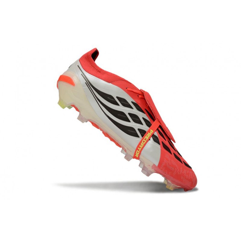 Chaussures de foot adidas Predator 26 Elite Foldover Tongue FG Rouge Lucide Noir Blanc Ftwr – Image 7