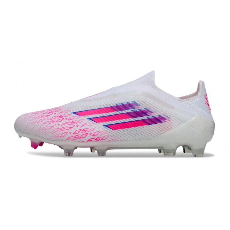 Chaussure Crampon Adidas F50 Elite Sans Lacets FG Blanc Rose – Image 2