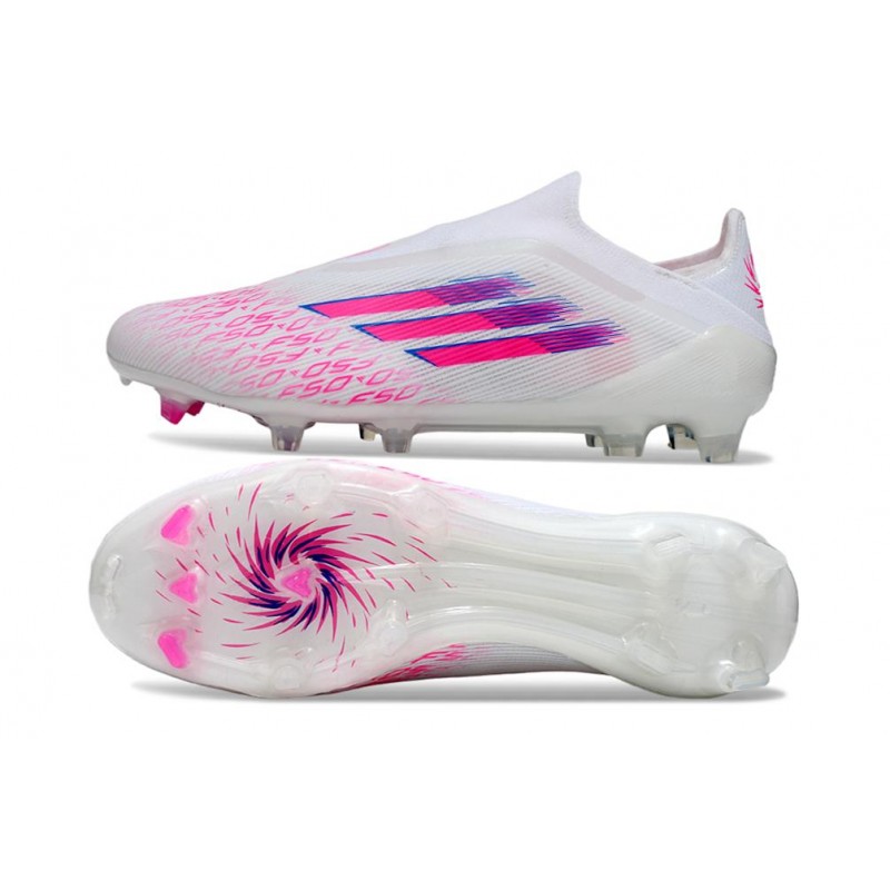 Chaussure Crampon Adidas F50 Elite Sans Lacets FG Blanc Rose – Image 3