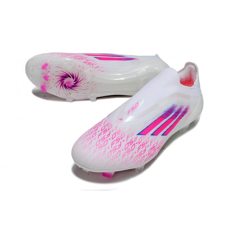 Chaussure Crampon Adidas F50 Elite Sans Lacets FG Blanc Rose – Image 5