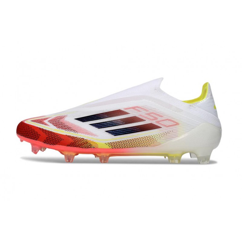 Chaussure Crampon Adidas F50 Elite Sans Lacets FG Blanc Rouge Jaune – Image 2