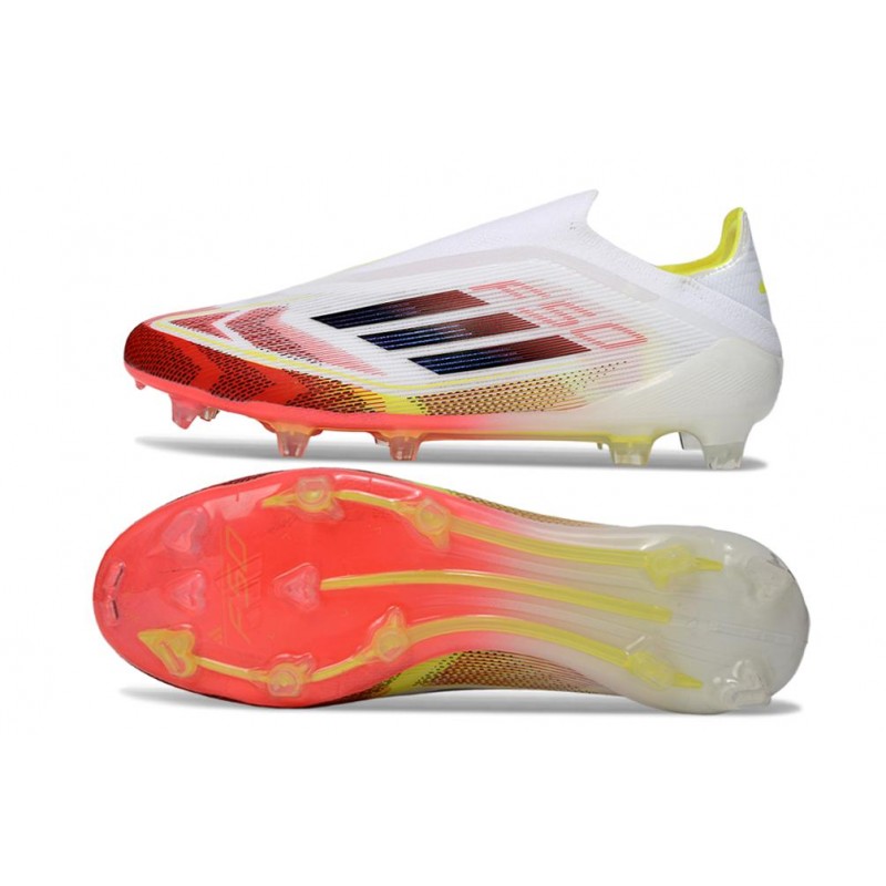 Chaussure Crampon Adidas F50 Elite Sans Lacets FG Blanc Rouge Jaune – Image 3