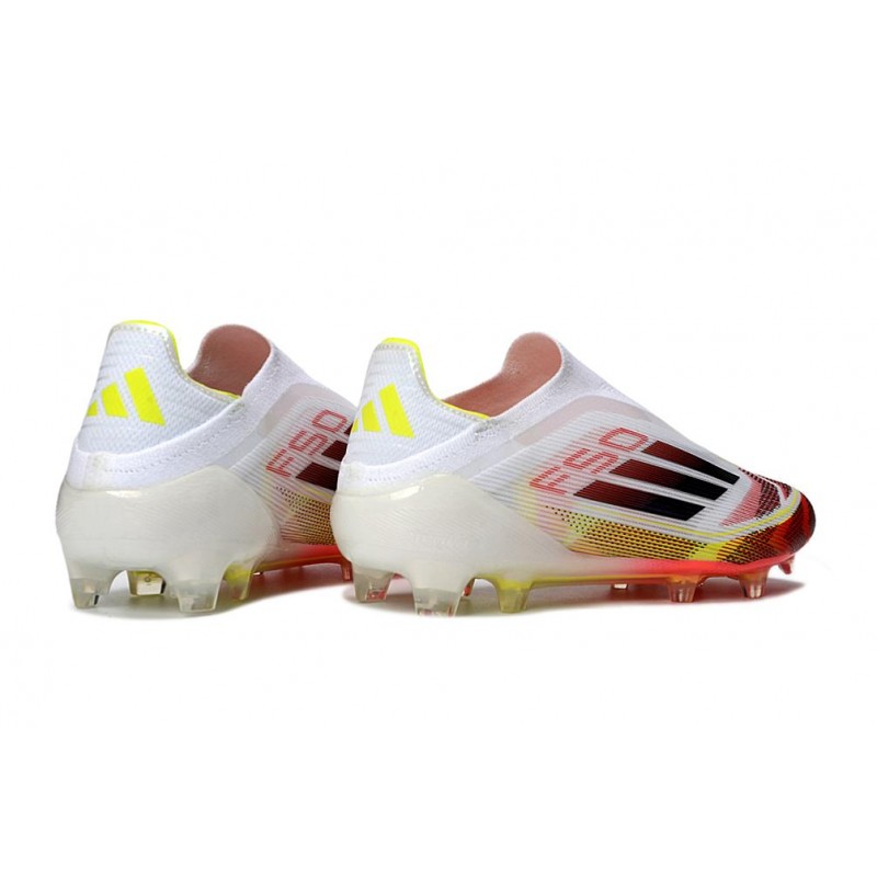 Chaussure Crampon Adidas F50 Elite Sans Lacets FG Blanc Rouge Jaune – Image 4