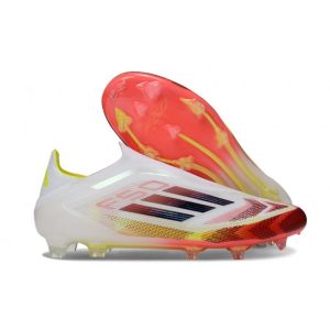 Chaussure Crampon Adidas F50 Elite Sans Lacets FG Blanc Rouge Jaune