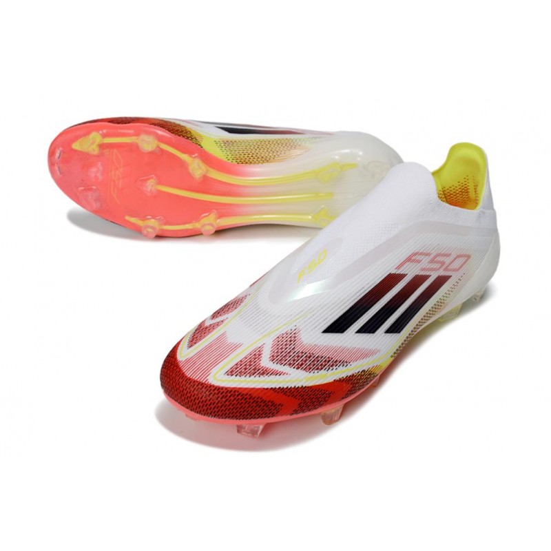 Chaussure Crampon Adidas F50 Elite Sans Lacets FG Blanc Rouge Jaune – Image 5