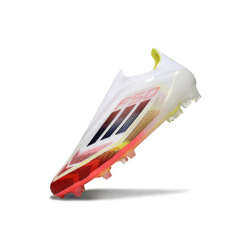 Chaussure Crampon Adidas F50 Elite Sans Lacets FG Blanc Rouge Jaune – Image 6