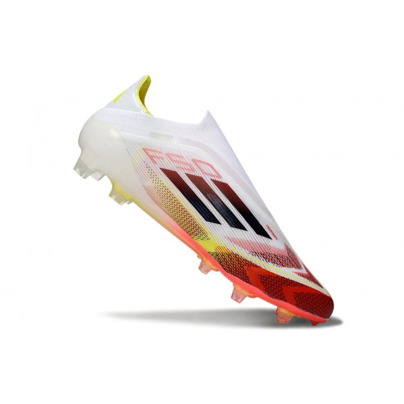 Chaussure Crampon Adidas F50 Elite Sans Lacets FG Blanc Rouge Jaune – Image 7