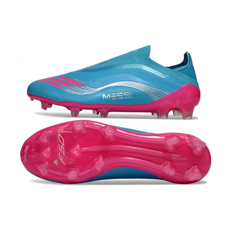 Chaussure Crampon Adidas F50 Elite Sans Lacets FG Bleu Rose – Image 3