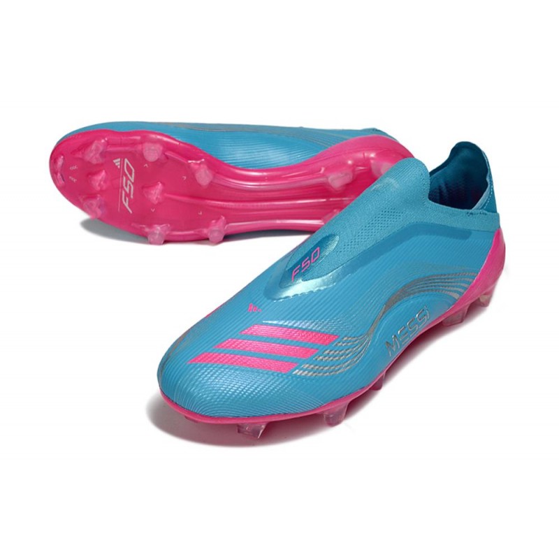 Chaussure Crampon Adidas F50 Elite Sans Lacets FG Bleu Rose – Image 5