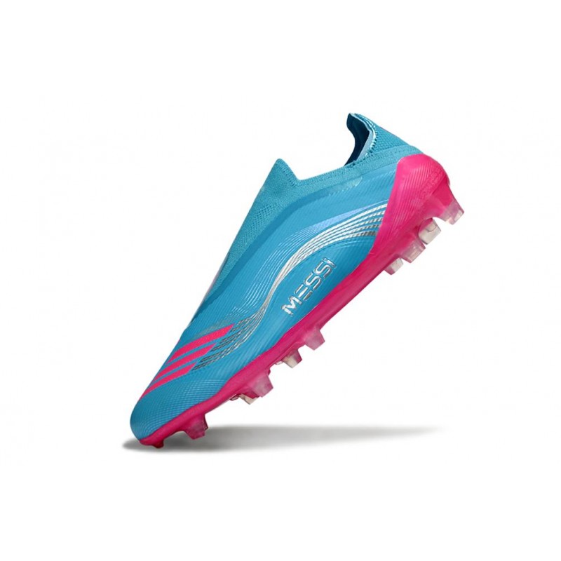 Chaussure Crampon Adidas F50 Elite Sans Lacets FG Bleu Rose – Image 6