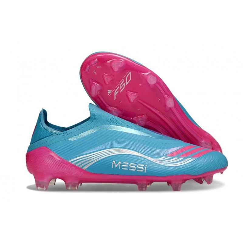 Chaussure Crampon Adidas F50 Elite Sans Lacets FG Bleu Rose