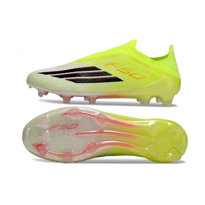 Chaussure Crampon Adidas F50 Elite Sans Lacets FG Jaune Noir – Image 3