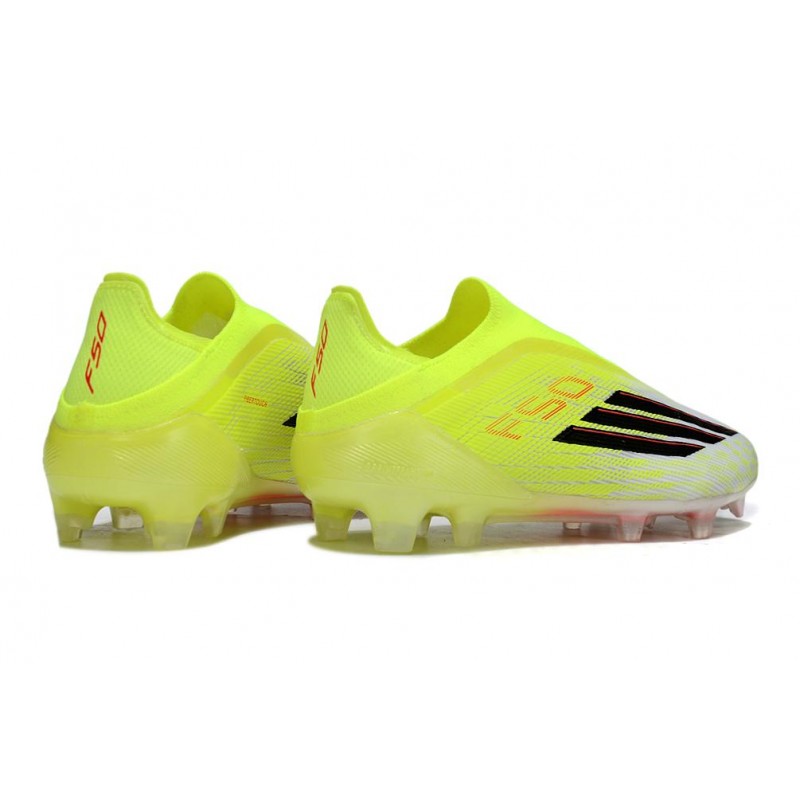 Chaussure Crampon Adidas F50 Elite Sans Lacets FG Jaune Noir – Image 4