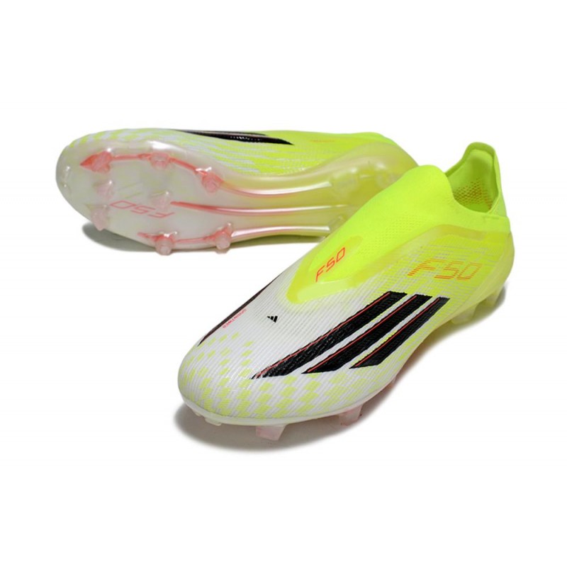 Chaussure Crampon Adidas F50 Elite Sans Lacets FG Jaune Noir-1
