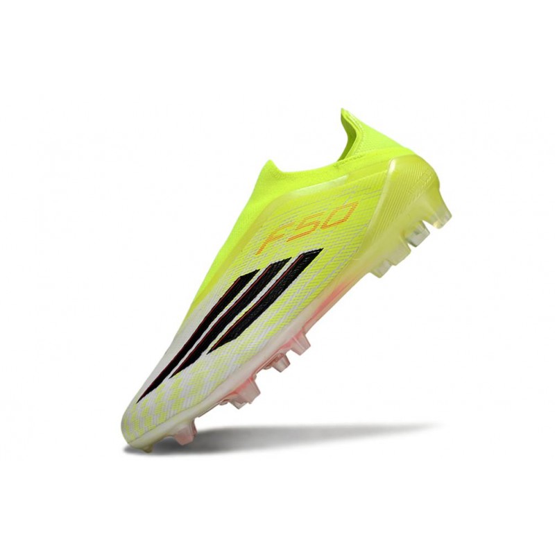 Chaussure Crampon Adidas F50 Elite Sans Lacets FG Jaune Noir – Image 6