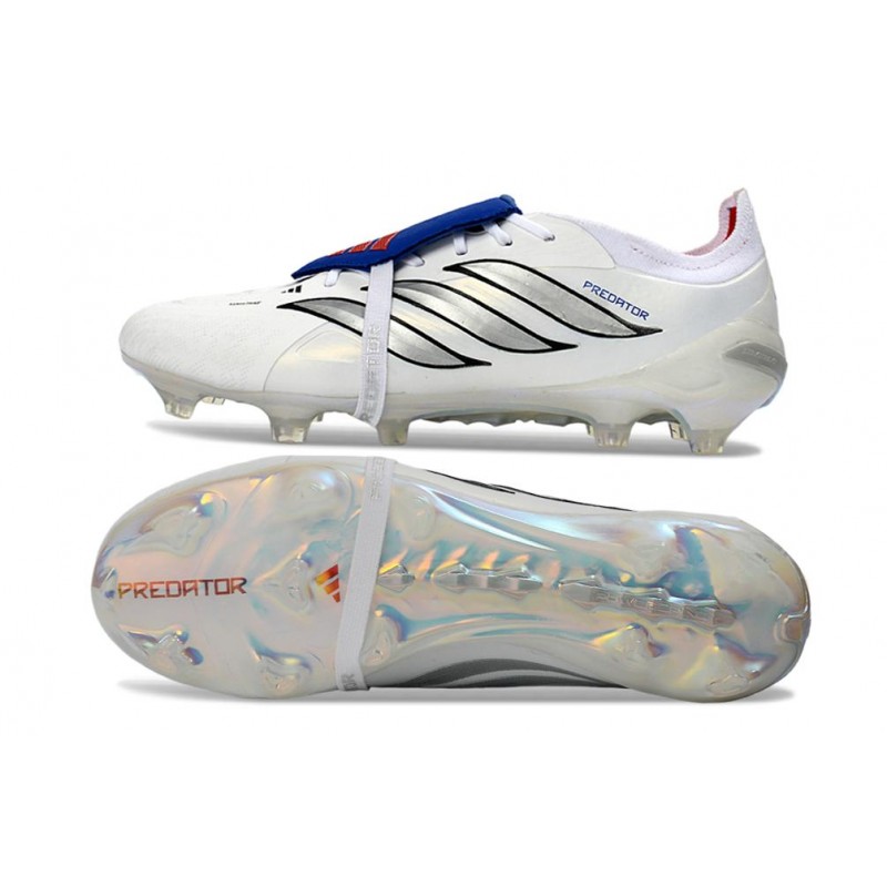 Chaussures de foot adidas Predator 26 Elite Foldover Tongue FG Blanc Argent Bleu – Image 2