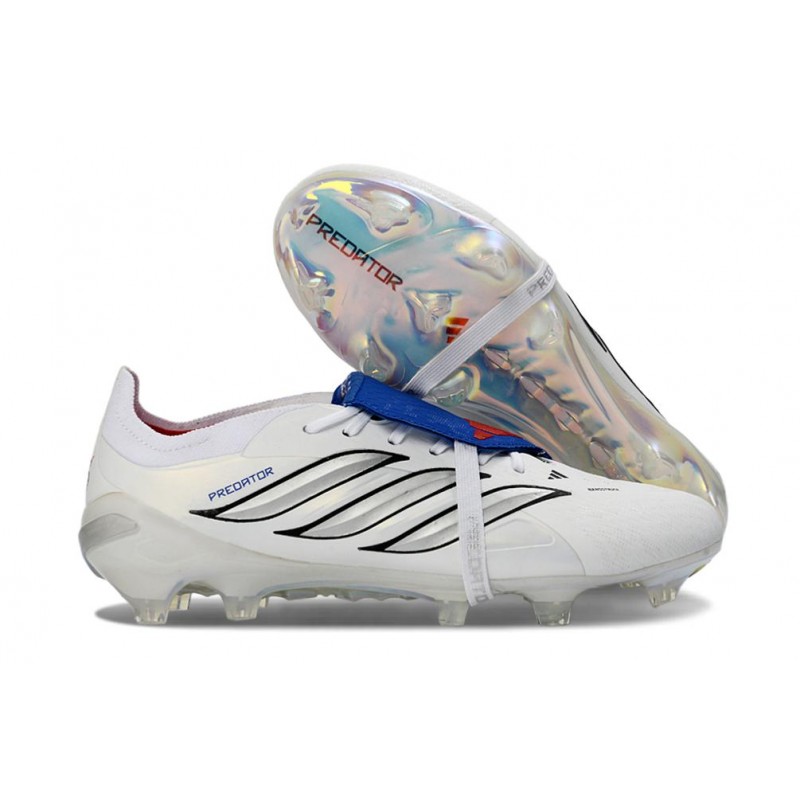 Chaussures de foot adidas Predator 26 Elite Foldover Tongue FG Blanc Argent Bleu – Image 3