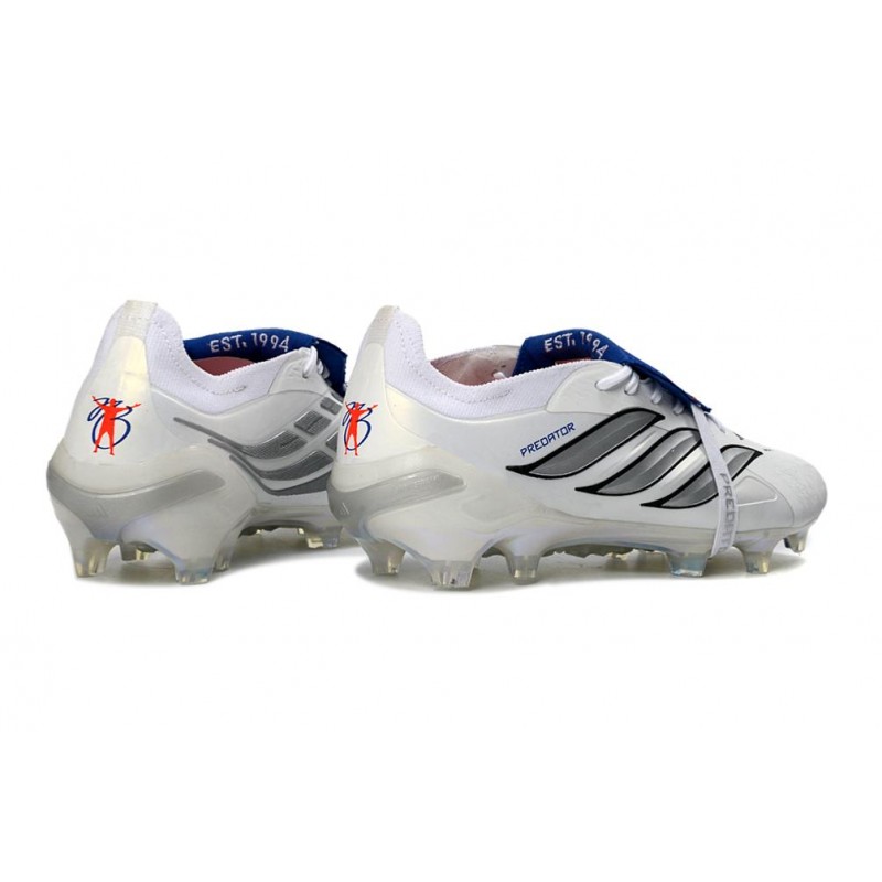 Chaussures de foot adidas Predator 26 Elite Foldover Tongue FG Blanc Argent Bleu – Image 4