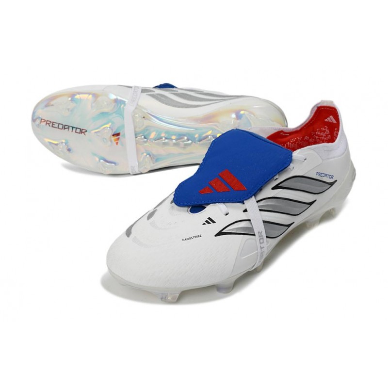 Chaussures de foot adidas Predator 26 Elite Foldover Tongue FG Blanc Argent Bleu – Image 5