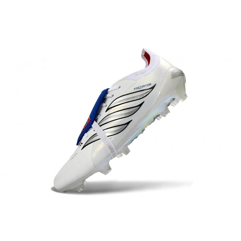 Chaussures de foot adidas Predator 26 Elite Foldover Tongue FG Blanc Argent Bleu – Image 6