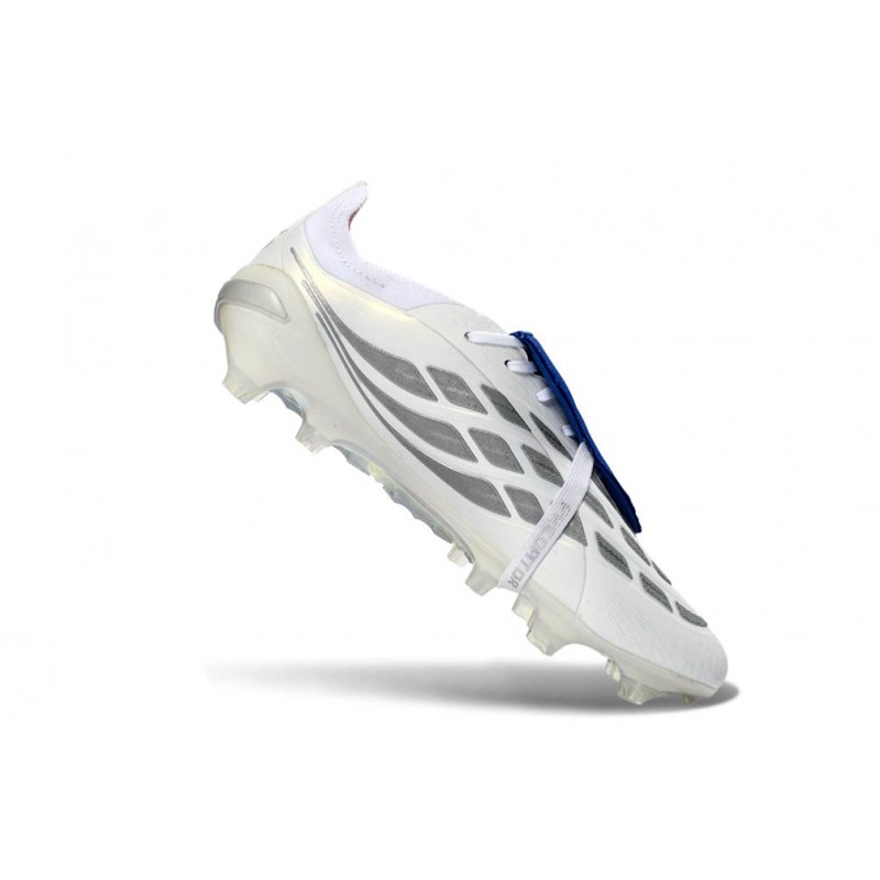 Chaussures de foot adidas Predator 26 Elite Foldover Tongue FG Blanc Argent Bleu – Image 7