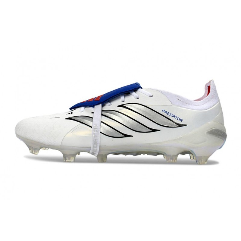 Chaussures de foot adidas Predator 26 Elite Foldover Tongue FG Blanc Argent Bleu