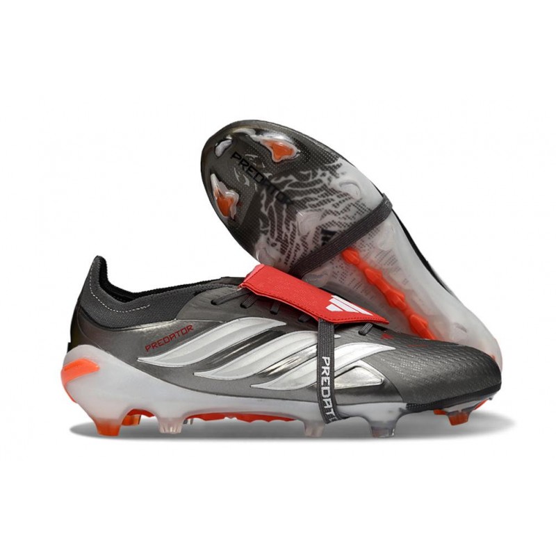 Chaussures de foot adidas Predator 26 Elite Foldover Tongue FG Fer Mét. Blanc Ftwr Rouge Lucide – Image 3