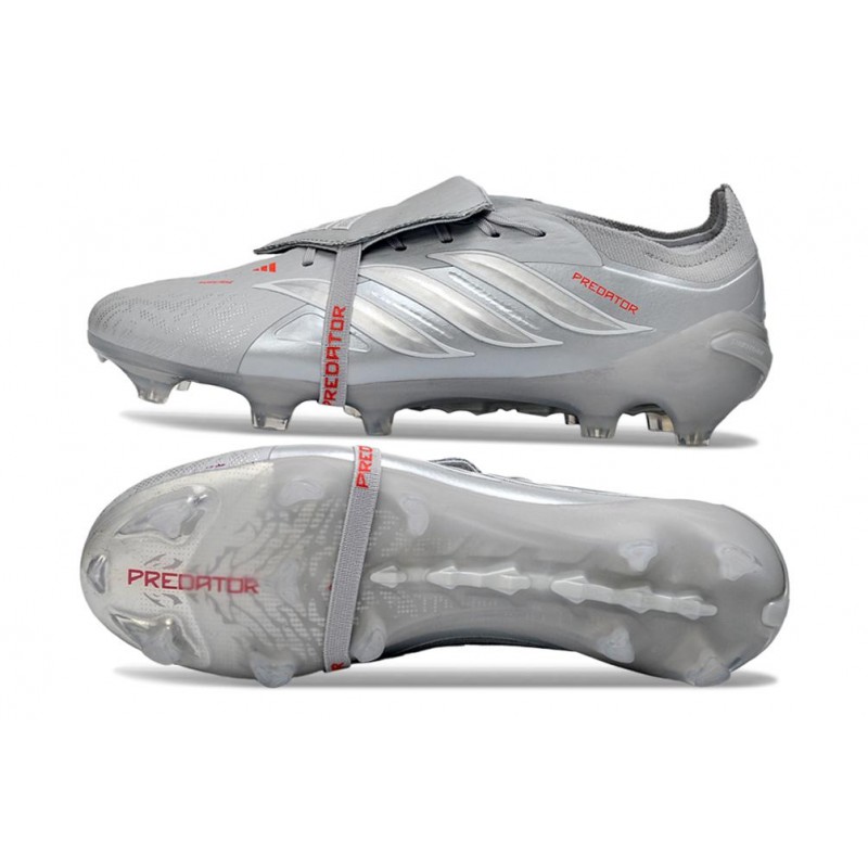 Chaussures de foot adidas Predator 26 Elite Foldover Tongue FG Gris Argent – Image 2