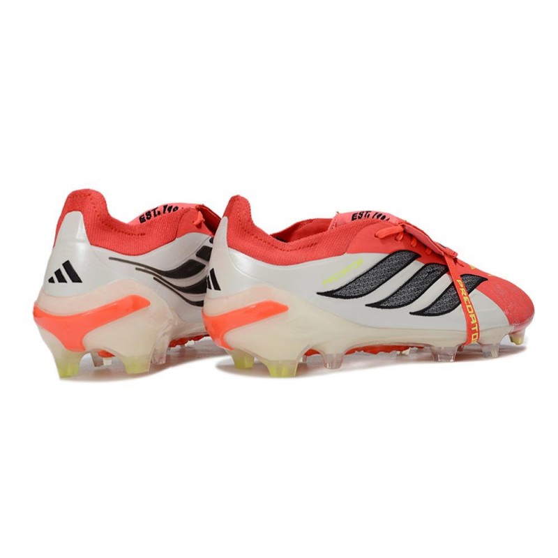 Chaussures de foot adidas Predator 26 Elite Foldover Tongue FG Rouge Lucide Noir Blanc Ftwr – Image 4