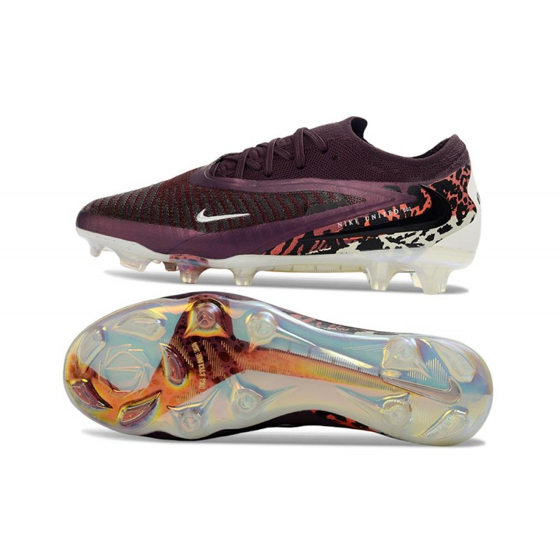 Chaussures Foot Nike Phantom 6 Low Elite FG Bordeaux Crush Rouge Univ Fossile – Image 2