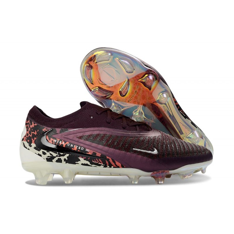 Chaussures Foot Nike Phantom 6 Low Elite FG Bordeaux Crush Rouge Univ Fossile – Image 3