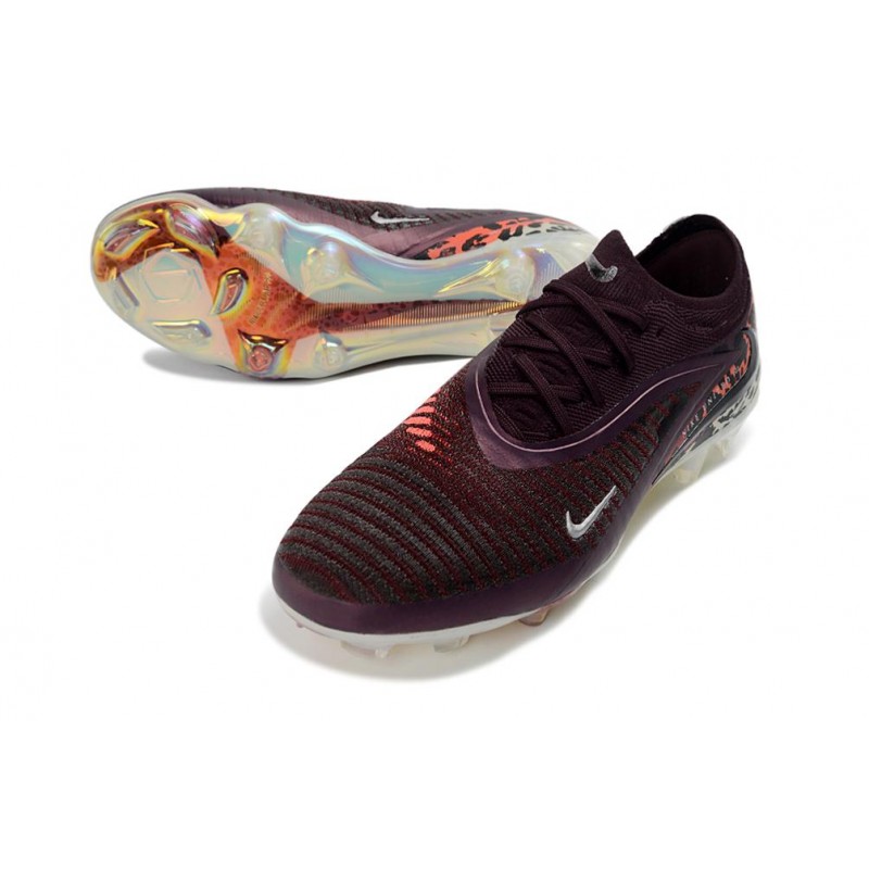 Chaussures Foot Nike Phantom 6 Low Elite FG Bordeaux Crush Rouge Univ Fossile – Image 5